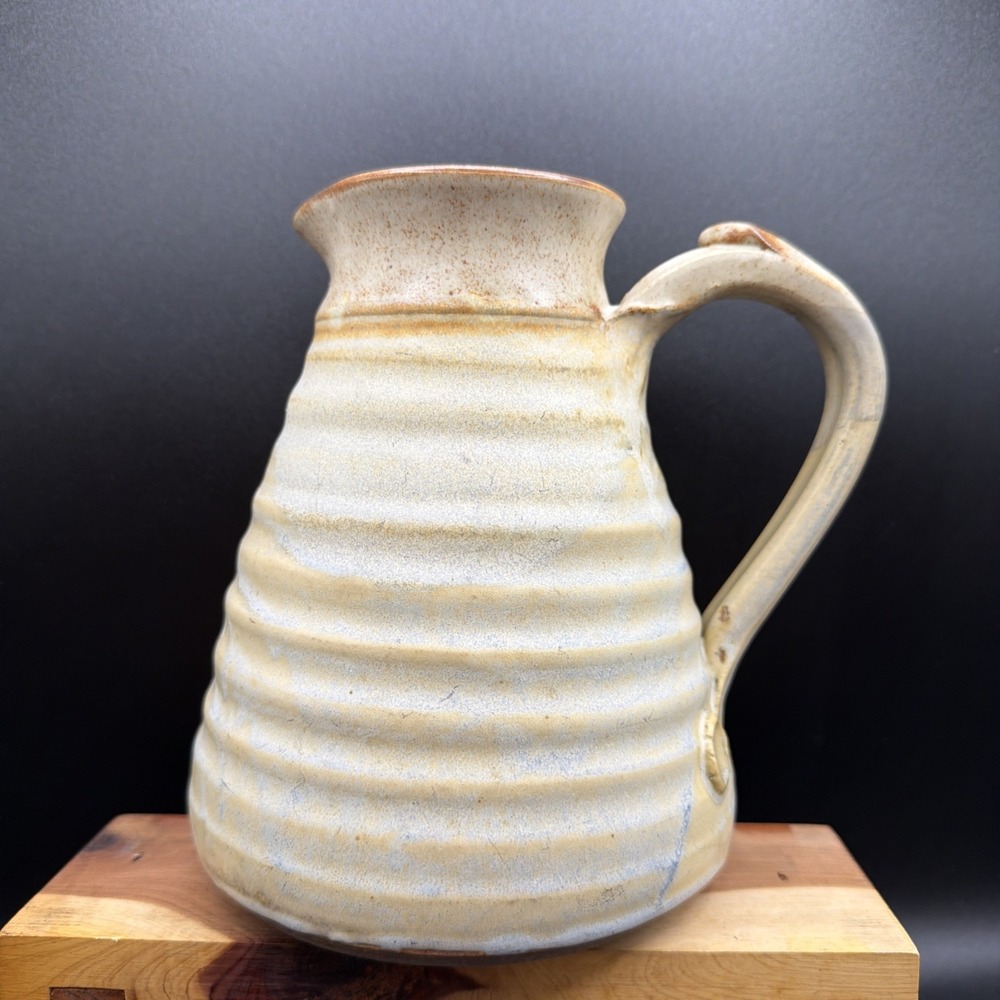 Vintage Handmade Studio Art Pottery Stoneware Beehive Pitcher Signed 7.5" Tall